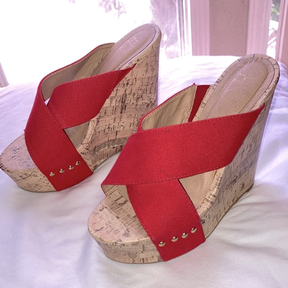 Fahrenheit FRH Red Criss Cross Women Wedged High Heel Platform Sandal